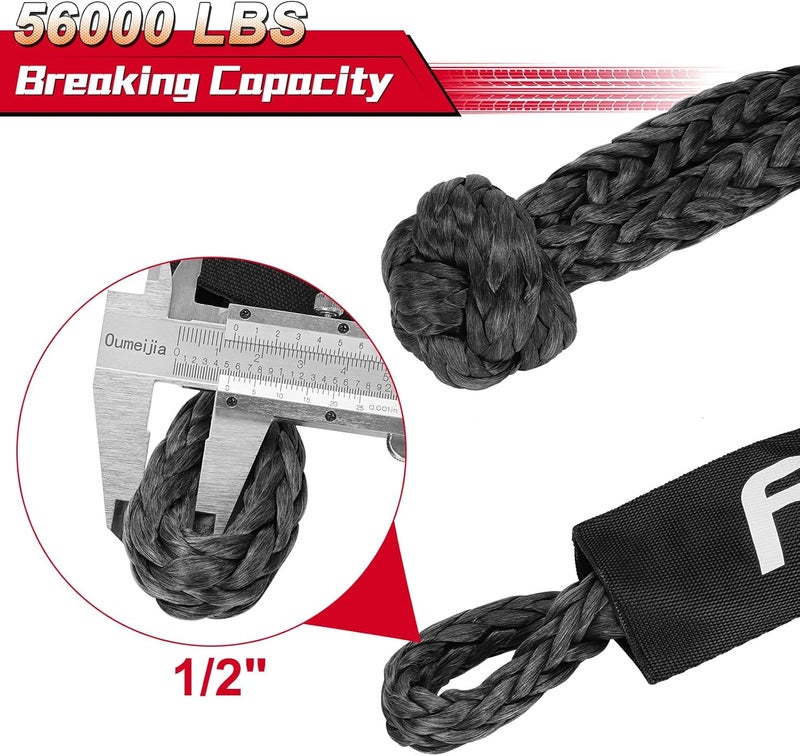 Aomifunny Synthetic Soft Shackle Rope, 2-Pack 1/2in x 22in, 56000 Lbs Breaking Strength, Recovery Tow Shackles with Winch Ring for Off-Road Vehicles (Black) - Image 2